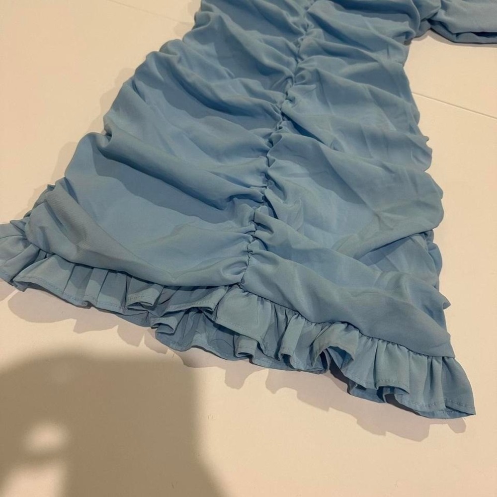Sugar Thrillz Blue Ruched Mini dress, Size Small - Picture 3 of 5